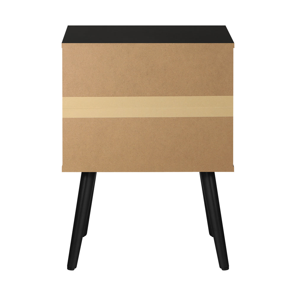 Bedside Table with Leather Handle Black