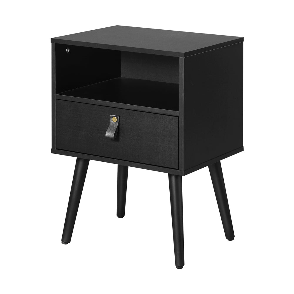 Bedside Table with Leather Handle Black