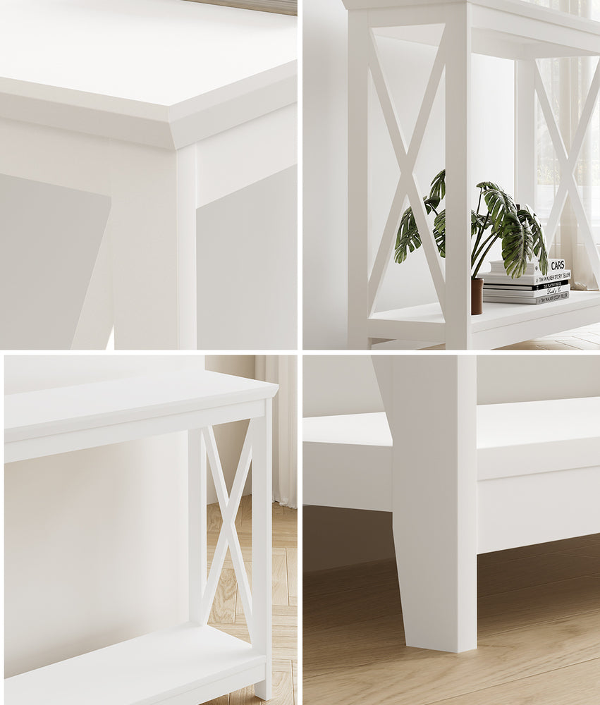 Wooden 2 Tier Console Table X Design White
