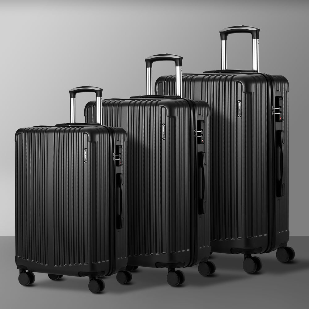 3 Piece Luggage Set Travel Case with TSA Lock ABS Black