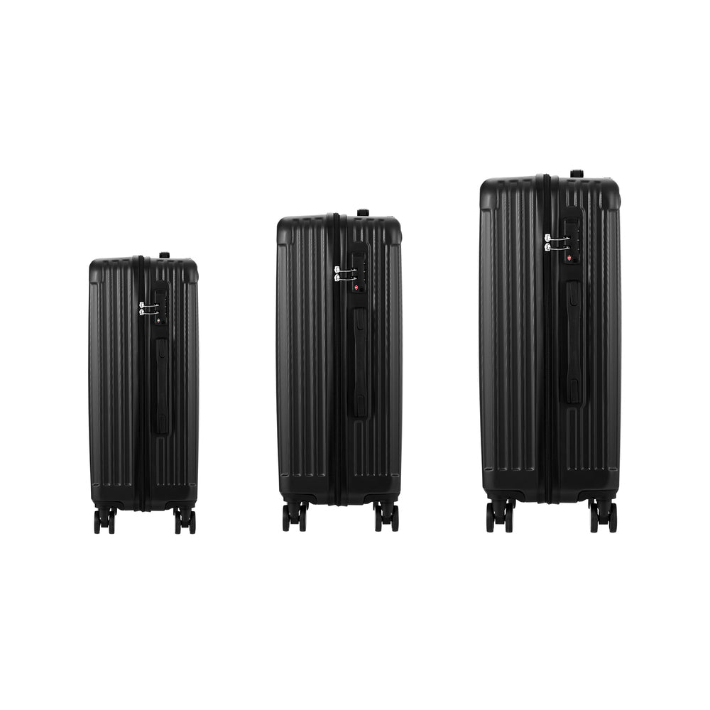 3 Piece Luggage Set Travel Case with TSA Lock ABS Black
