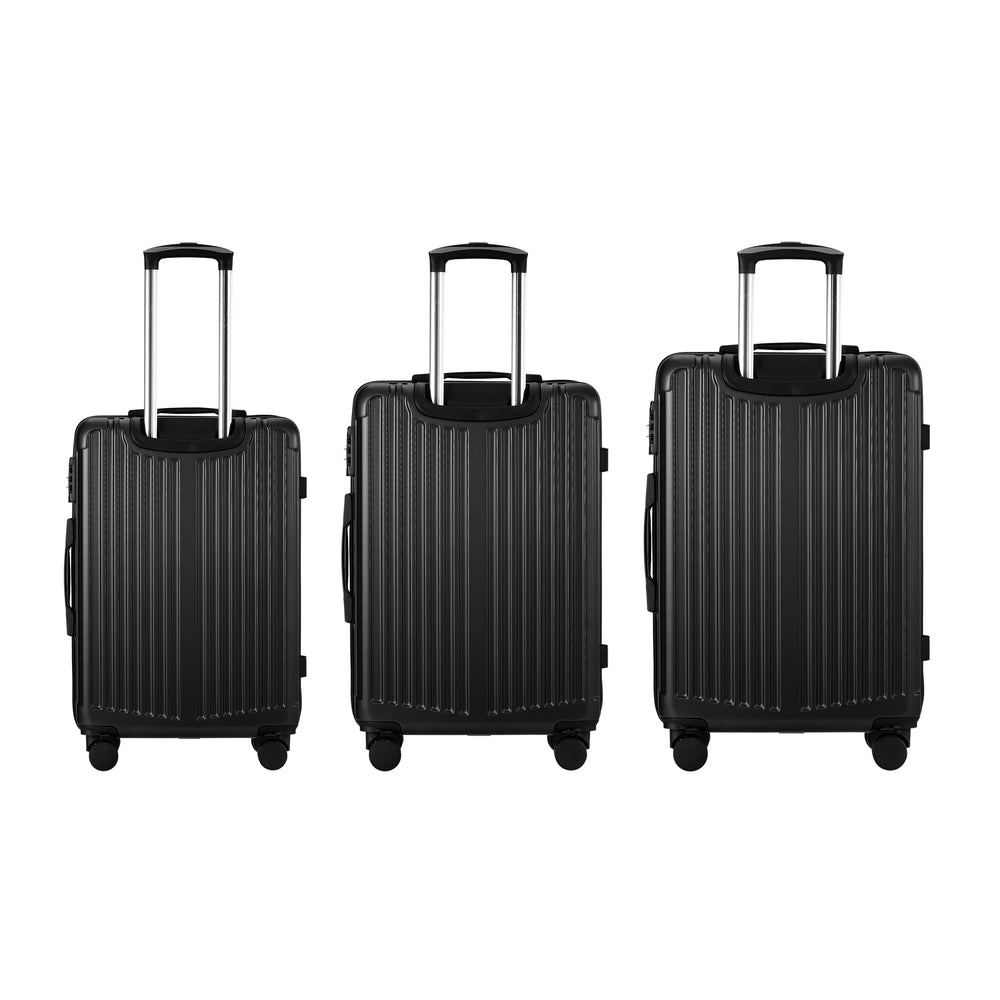 3 Piece Luggage Set Travel Case with TSA Lock ABS Black