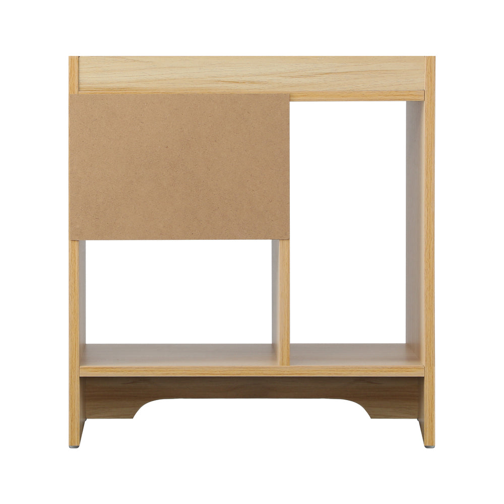 Wooden Bedside Table with Drawer and Storage Space