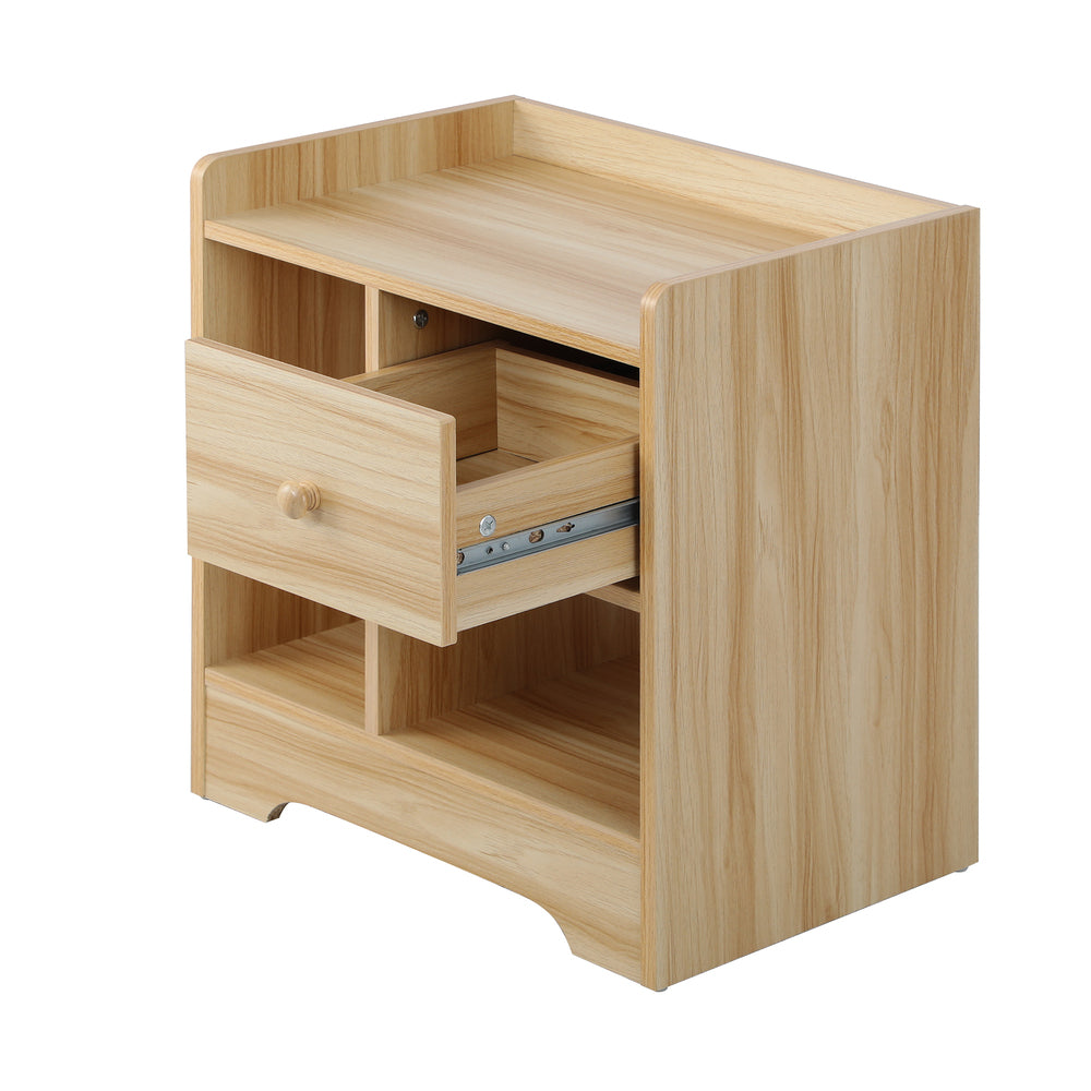 Wooden Bedside Table with Drawer and Storage Space