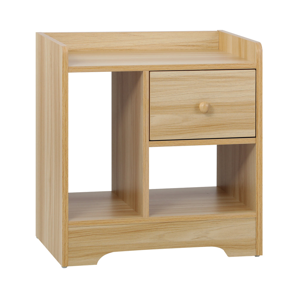 Wooden Bedside Table with Drawer and Storage Space