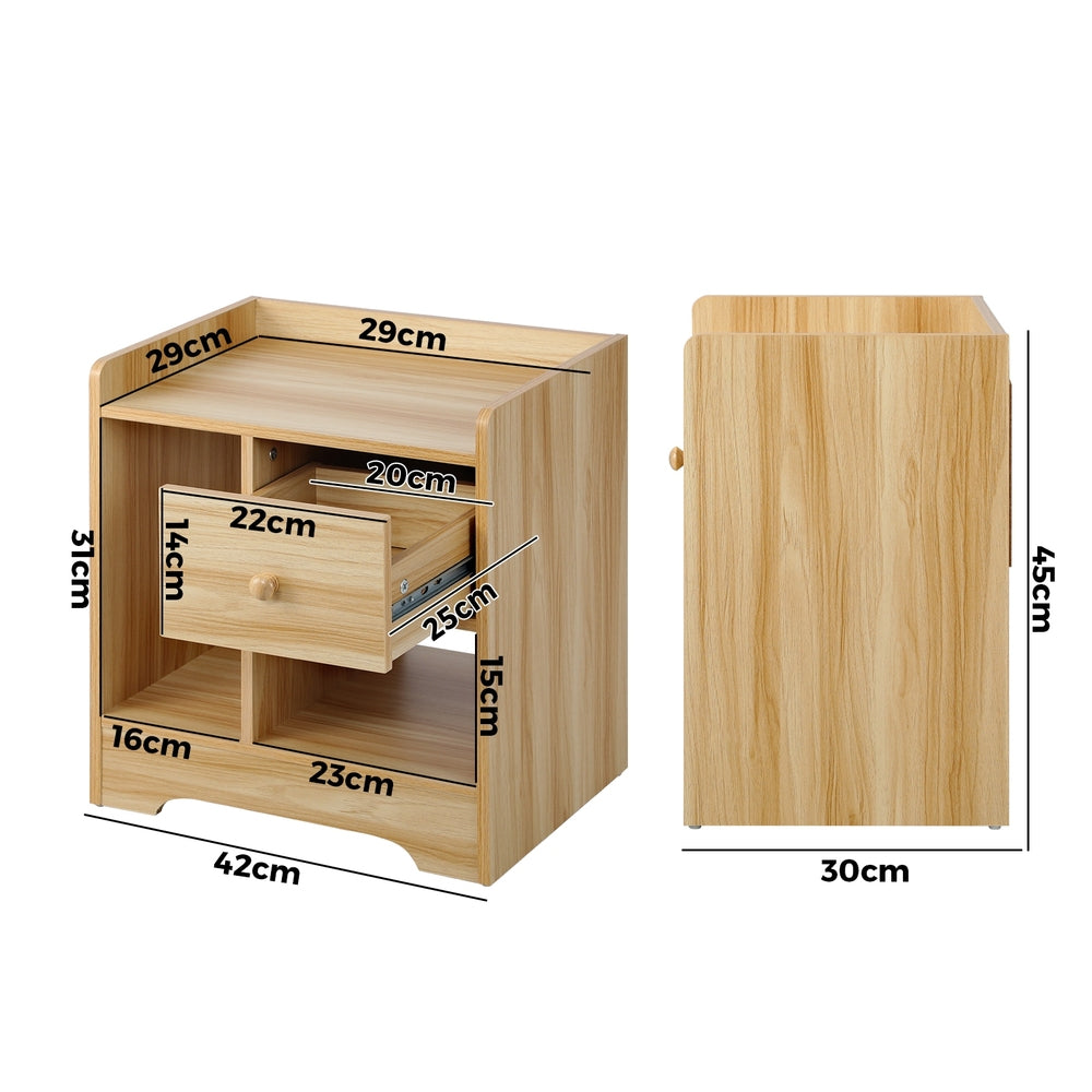 Wooden Bedside Table with Drawer and Storage Space