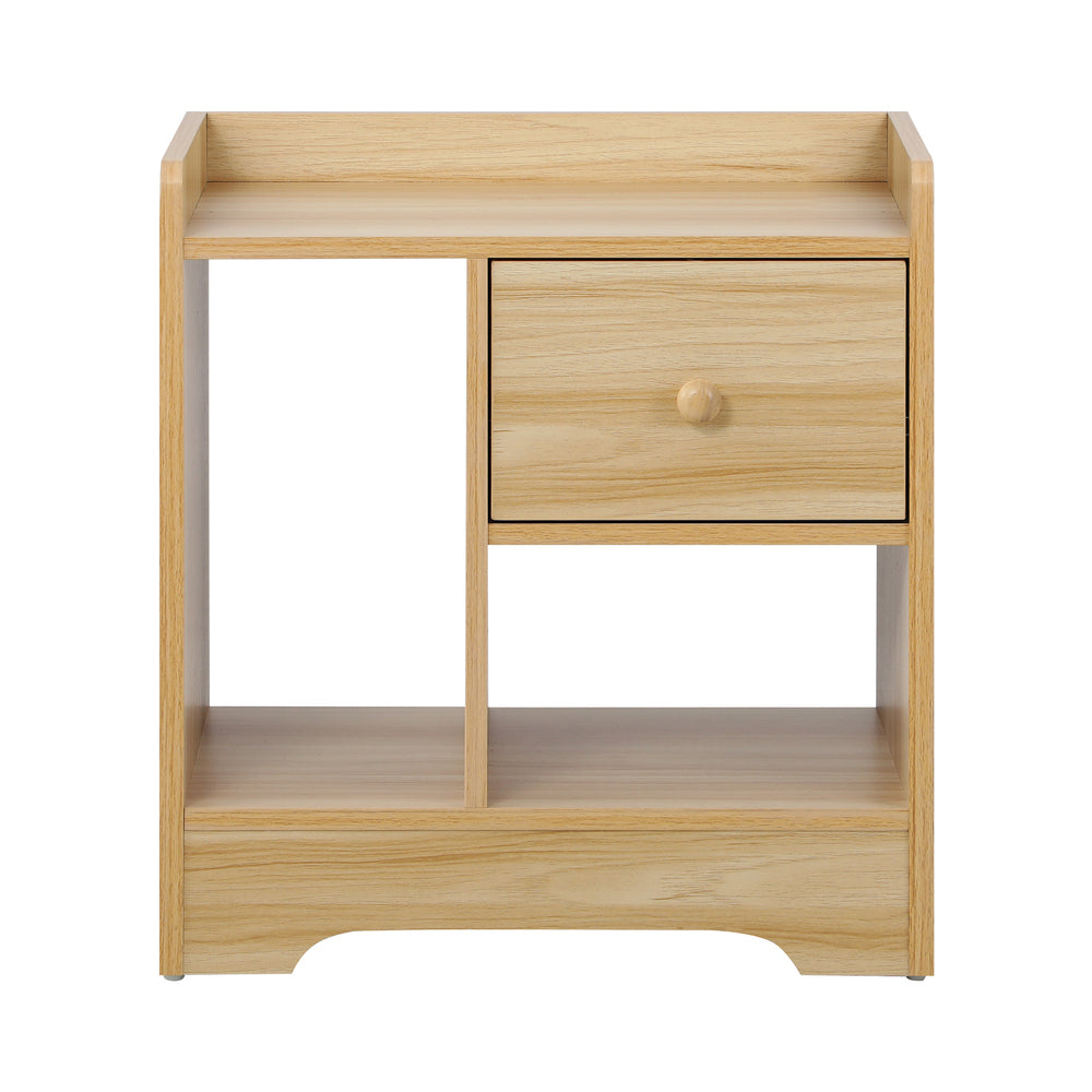 Wooden Bedside Table with Drawer and Storage Space