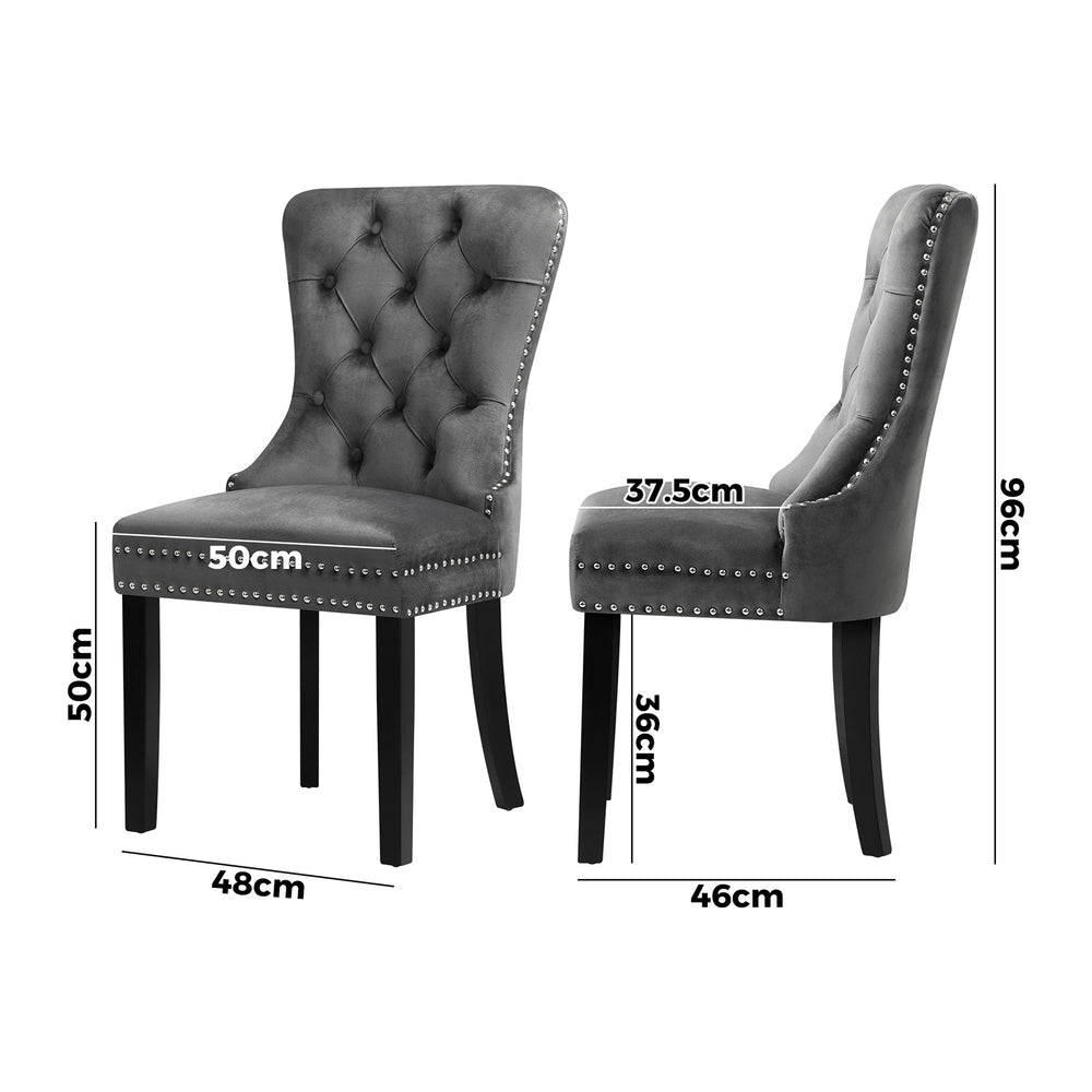 Set of 2 Velvet Dining Chairs French Tufted Grey
