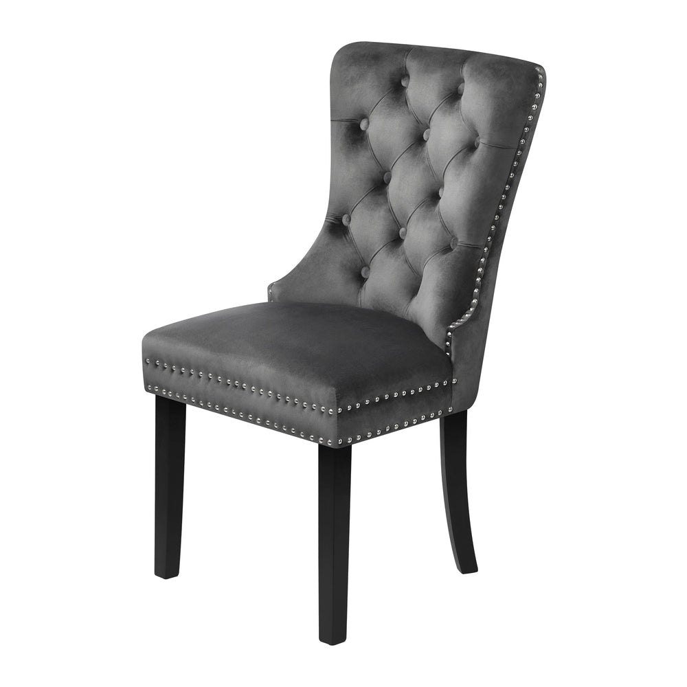 Set of 2 Velvet Dining Chairs French Tufted Grey