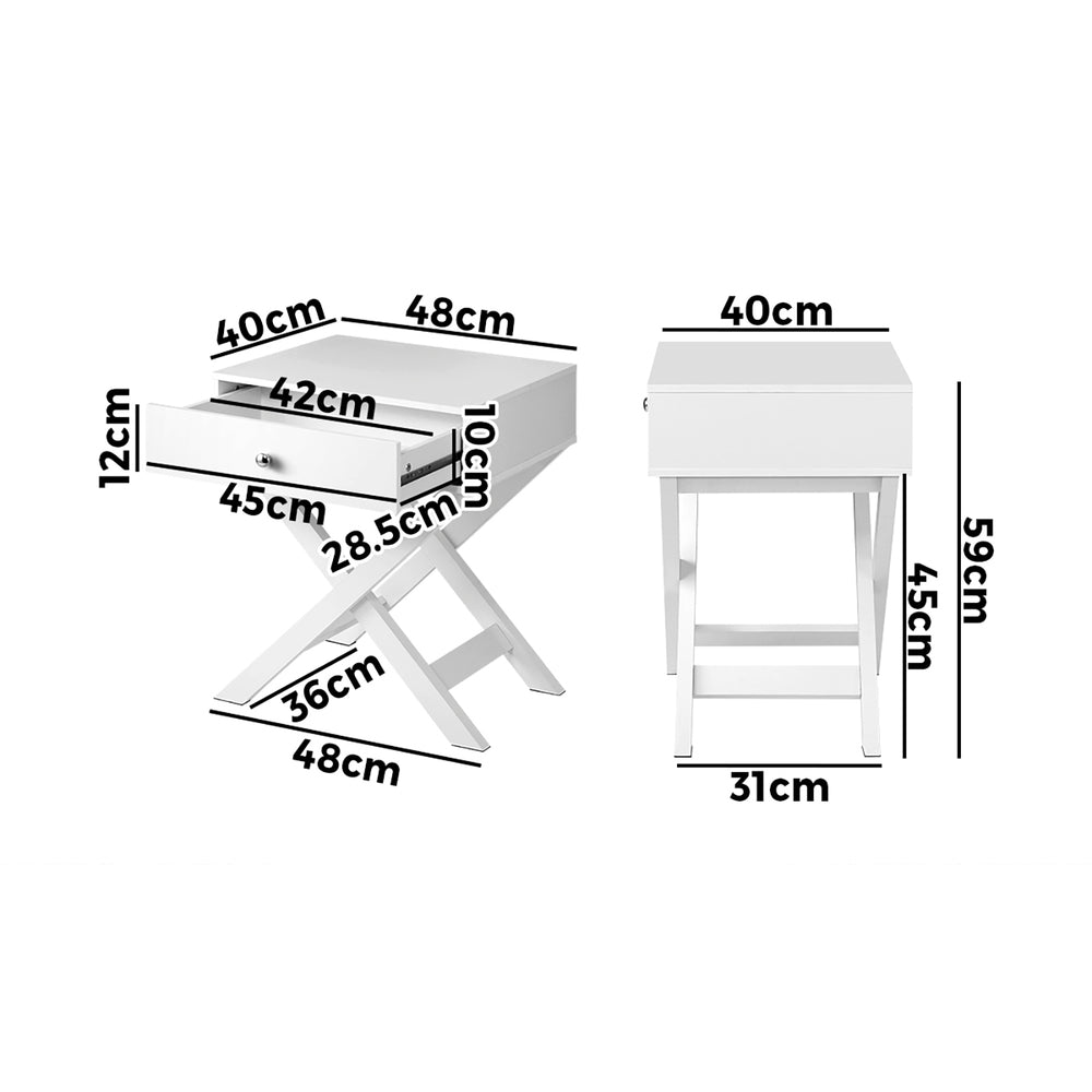 White Bedside Table Wooden Frame Cross Base