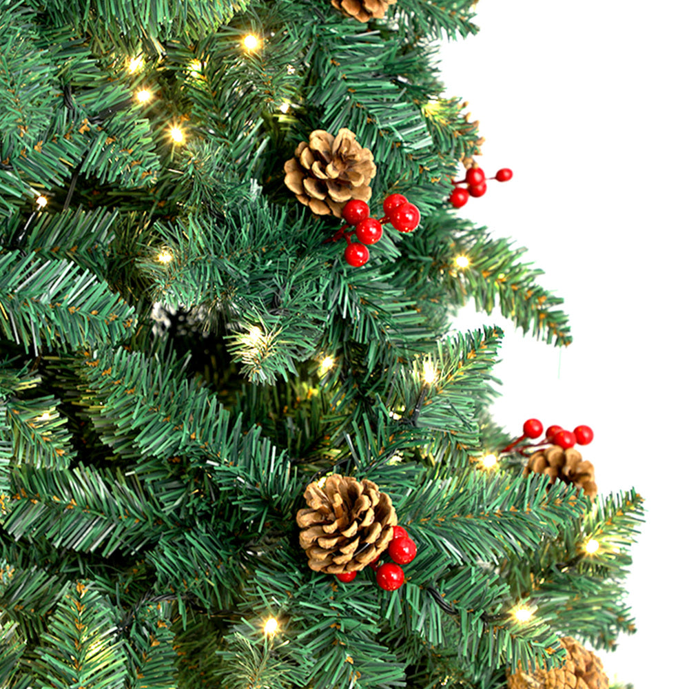 6FT Green Christmas Tree with LED Lights and Pine Cones Decorations