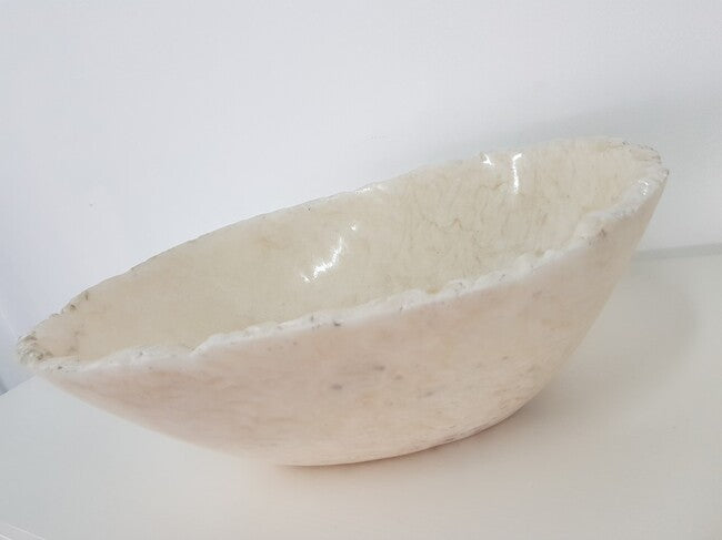 Onyx Stone Round Bowl 40cm White Finish Decorative Accent Piece