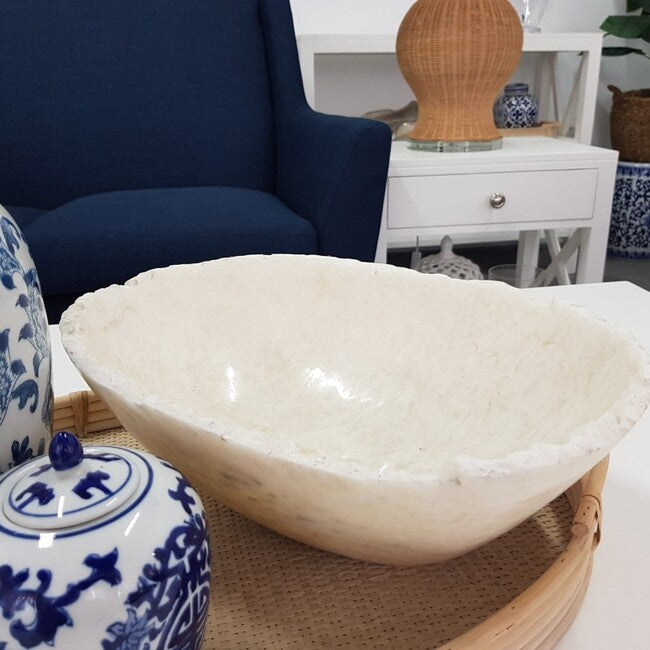 Onyx Stone Round Bowl 40cm White Finish Decorative Accent Piece