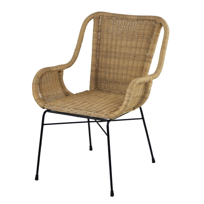 Palmview Rattan Armed Dining Chair with Solid Iron Frame Indoor Seating