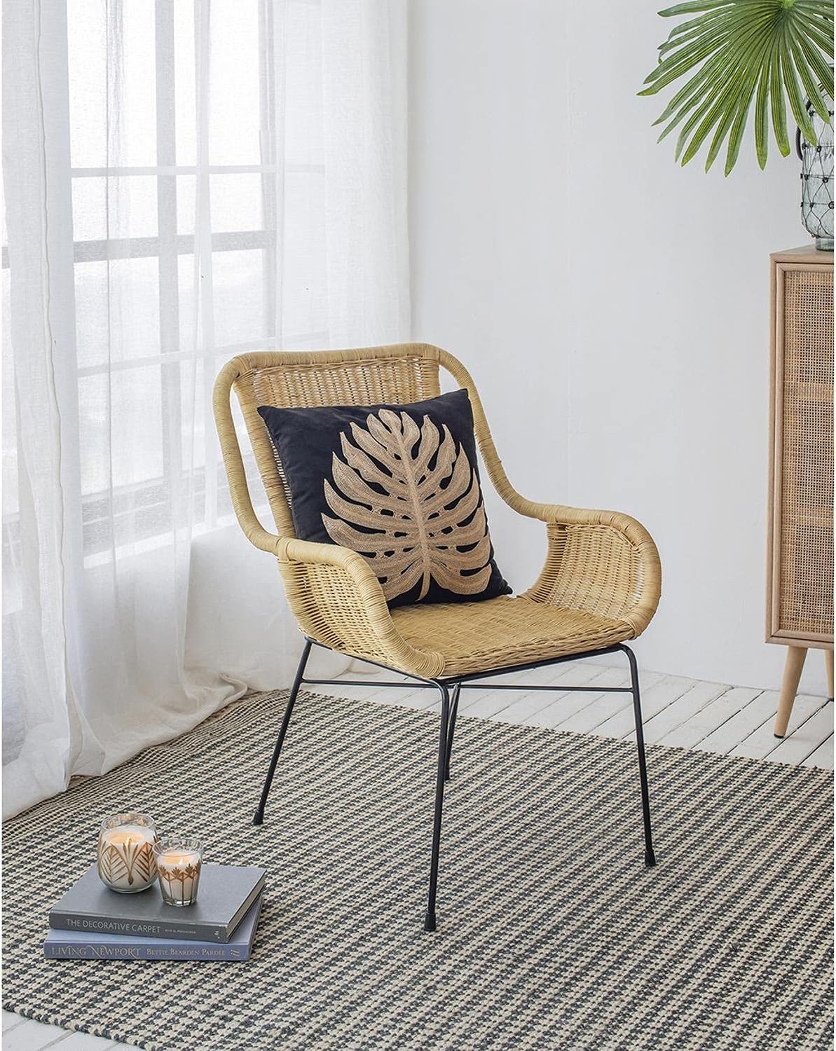 Palmview Rattan Armed Dining Chair with Solid Iron Frame Indoor Seating