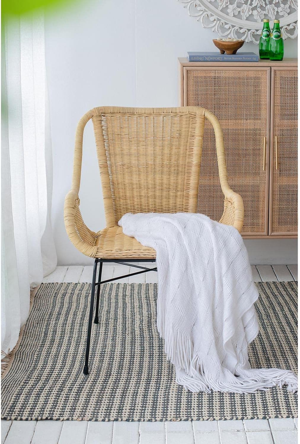 Palmview Rattan Armed Dining Chair with Solid Iron Frame Indoor Seating