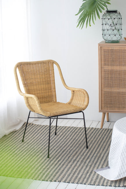 Palmview Rattan Armed Dining Chair with Solid Iron Frame Indoor Seating