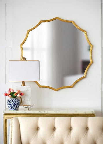 Minyama Gold Scalloped Round Mirror Large 101cm Wall Statement