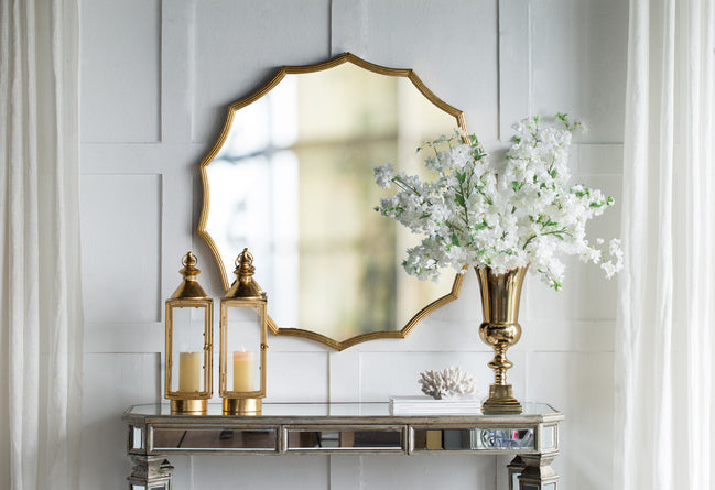 Minyama Gold Scalloped Round Mirror Large 101cm Wall Statement