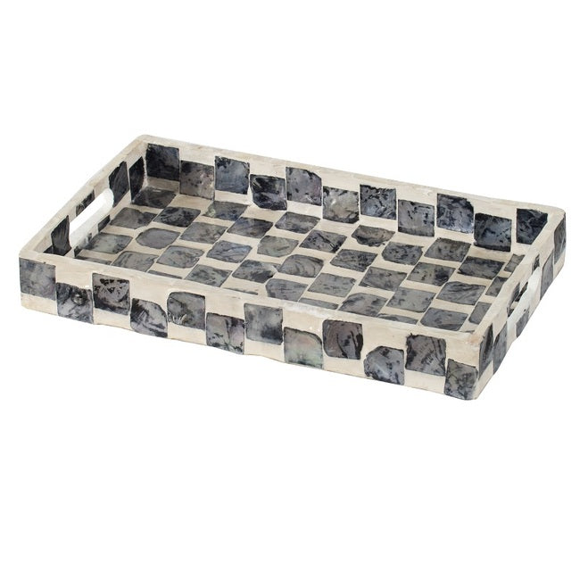 Black & White Serving Tray Rectangular 35.5x20.5cm With Handles