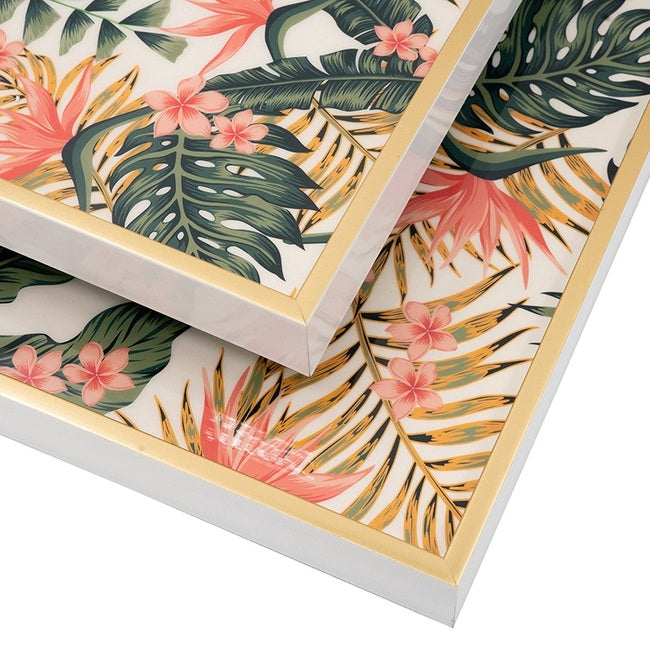 Botanical Square Tray Set of 2 Nesting Table Decor