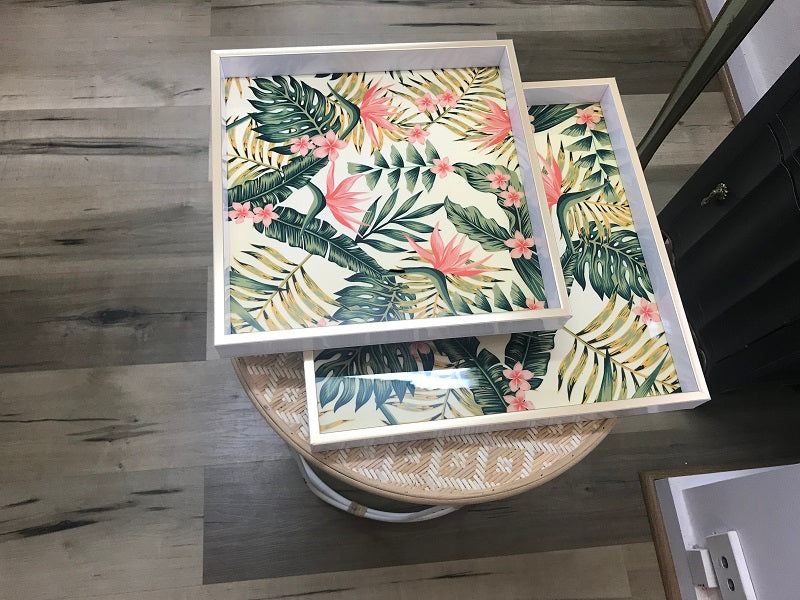 Botanical Square Tray Set of 2 Nesting Table Decor