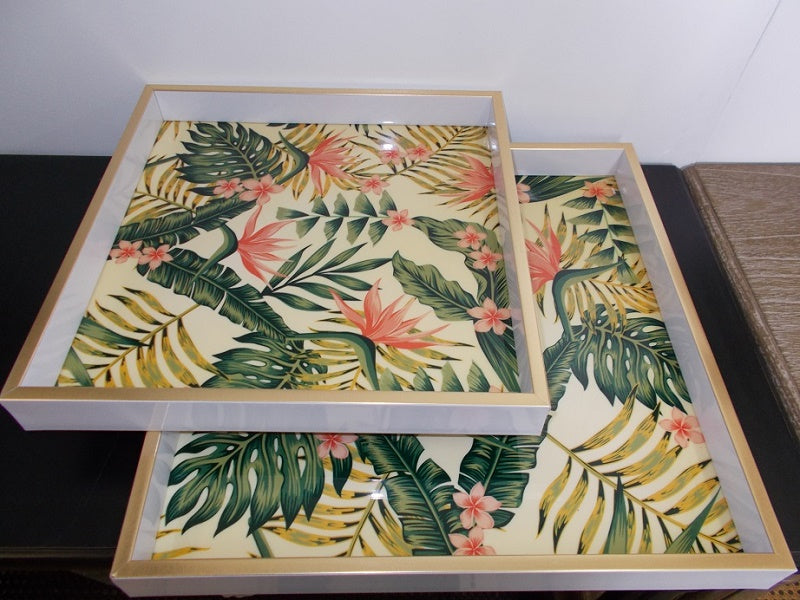 Botanical Square Tray Set of 2 Nesting Table Decor
