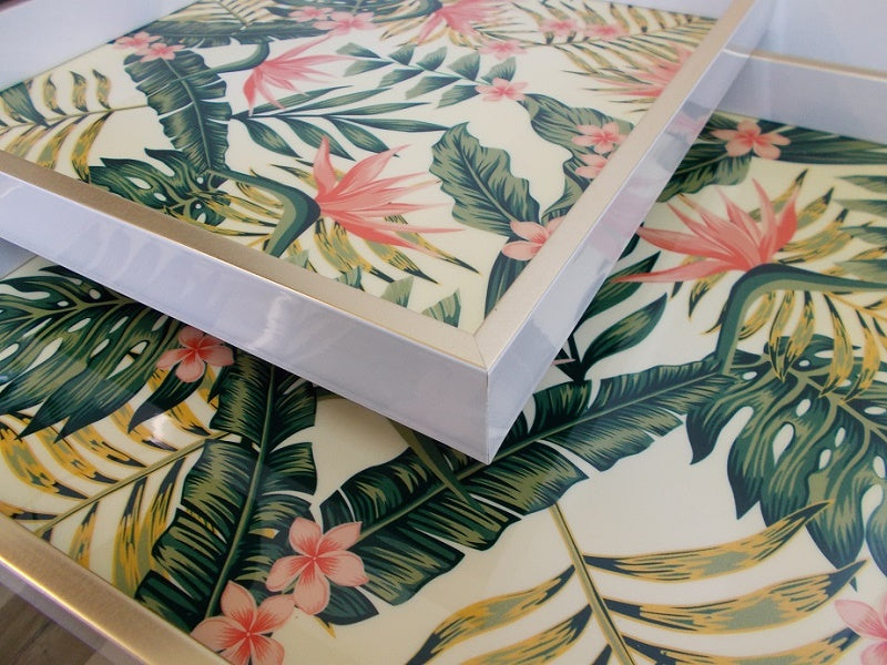 Botanical Square Tray Set of 2 Nesting Table Decor
