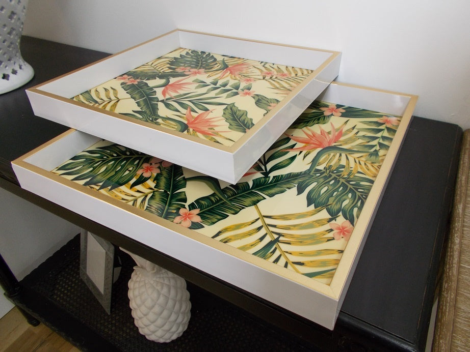 Botanical Square Tray Set of 2 Nesting Table Decor
