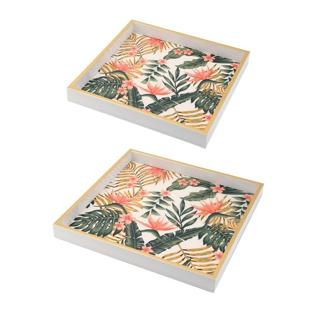 Botanical Square Tray Set of 2 Nesting Table Decor