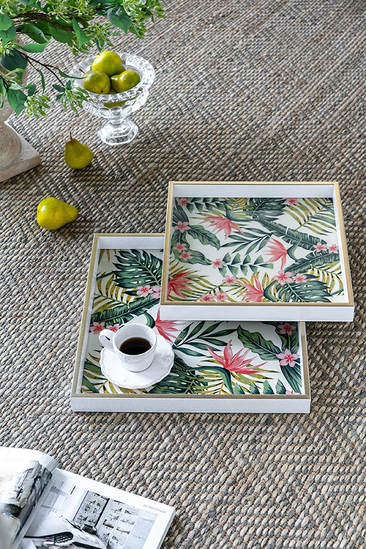 Botanical Square Tray Set of 2 Nesting Table Decor