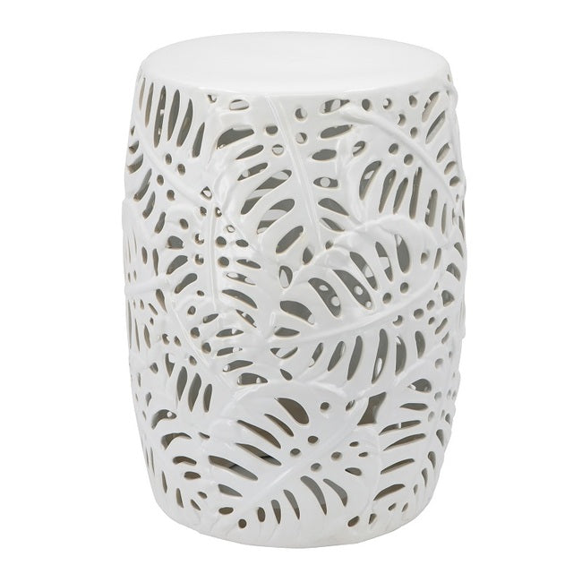 Palm Leaf Ceramic Stool Cutout Design 37.5cm Side Stool