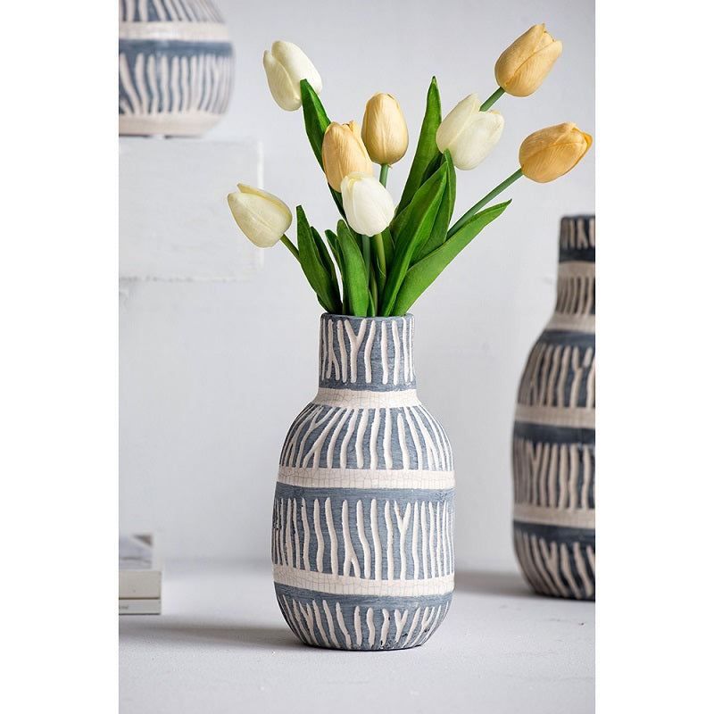 Cream & Grey Ceramic Vase 22cm Crackled Patina Decorative Home Accent