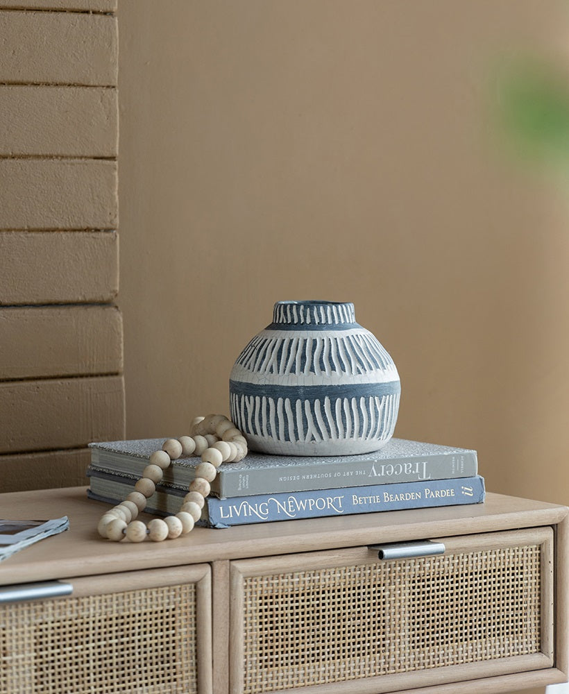 Cream & Grey Ceramic Squat Vase 14.5cm Crackled Patina Home Decor