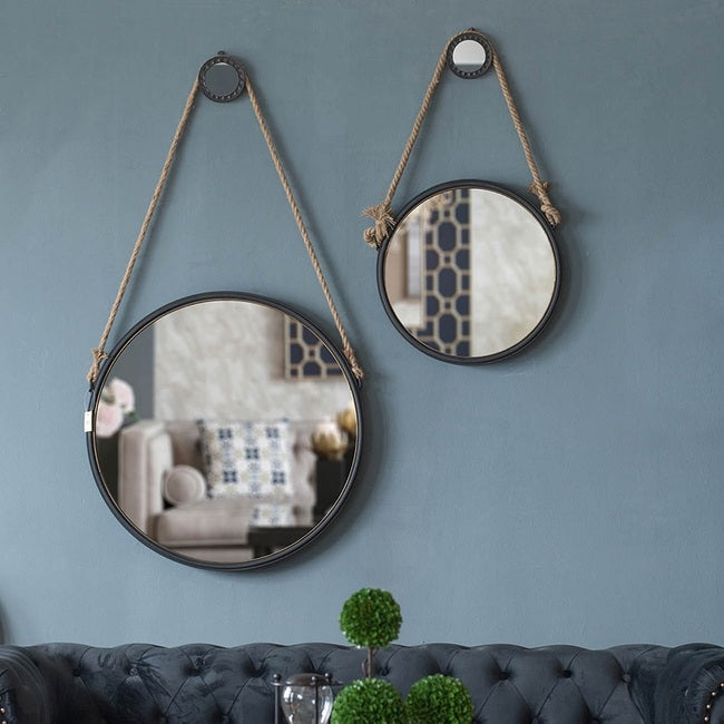 Cleveland Rope Strap Mottled Metal Mirror 50cm Hanging Wall Decor