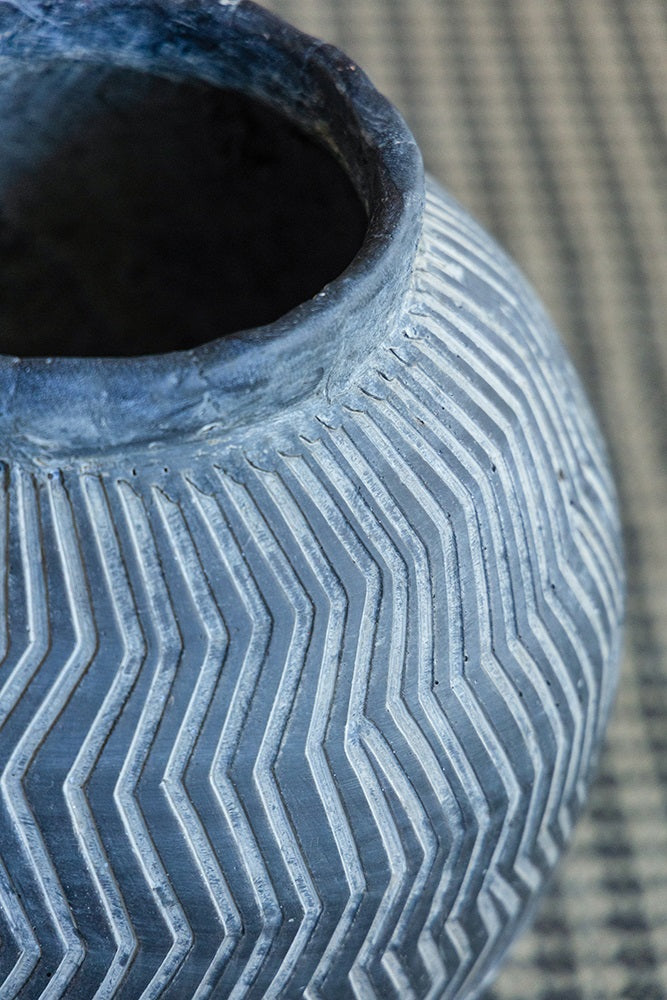 Carmoo Grey Cement Textured  44cm Pot – Chevron Design