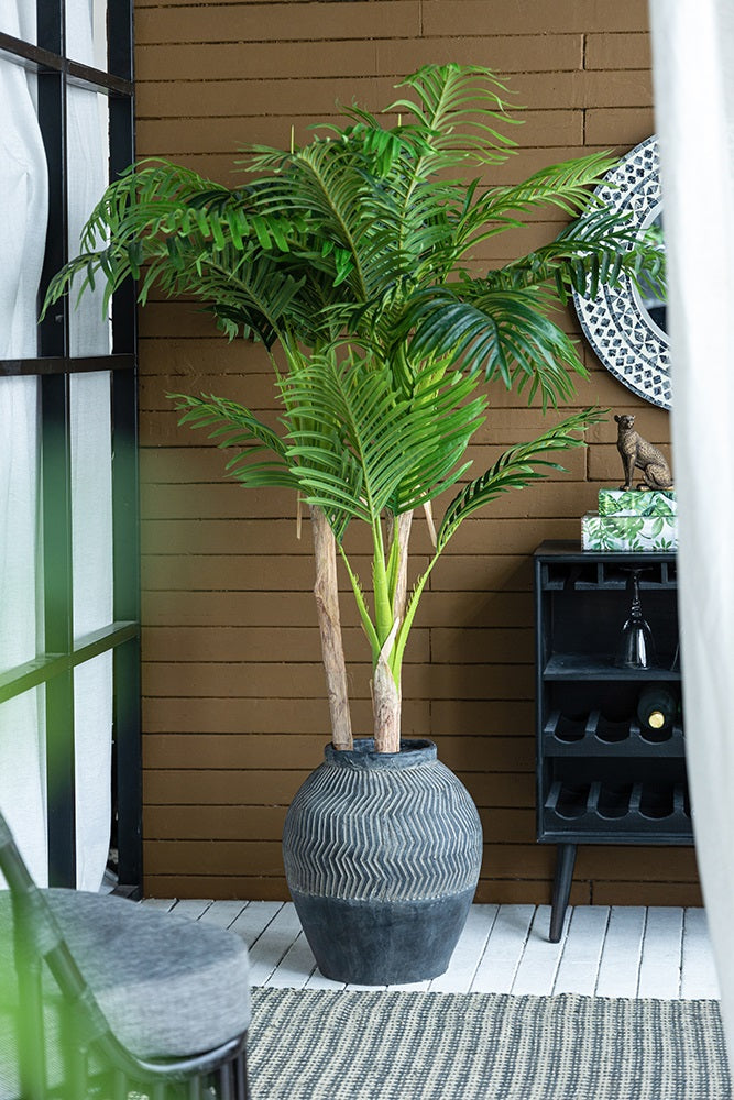 Carmoo Grey Cement Textured  44cm Pot – Chevron Design