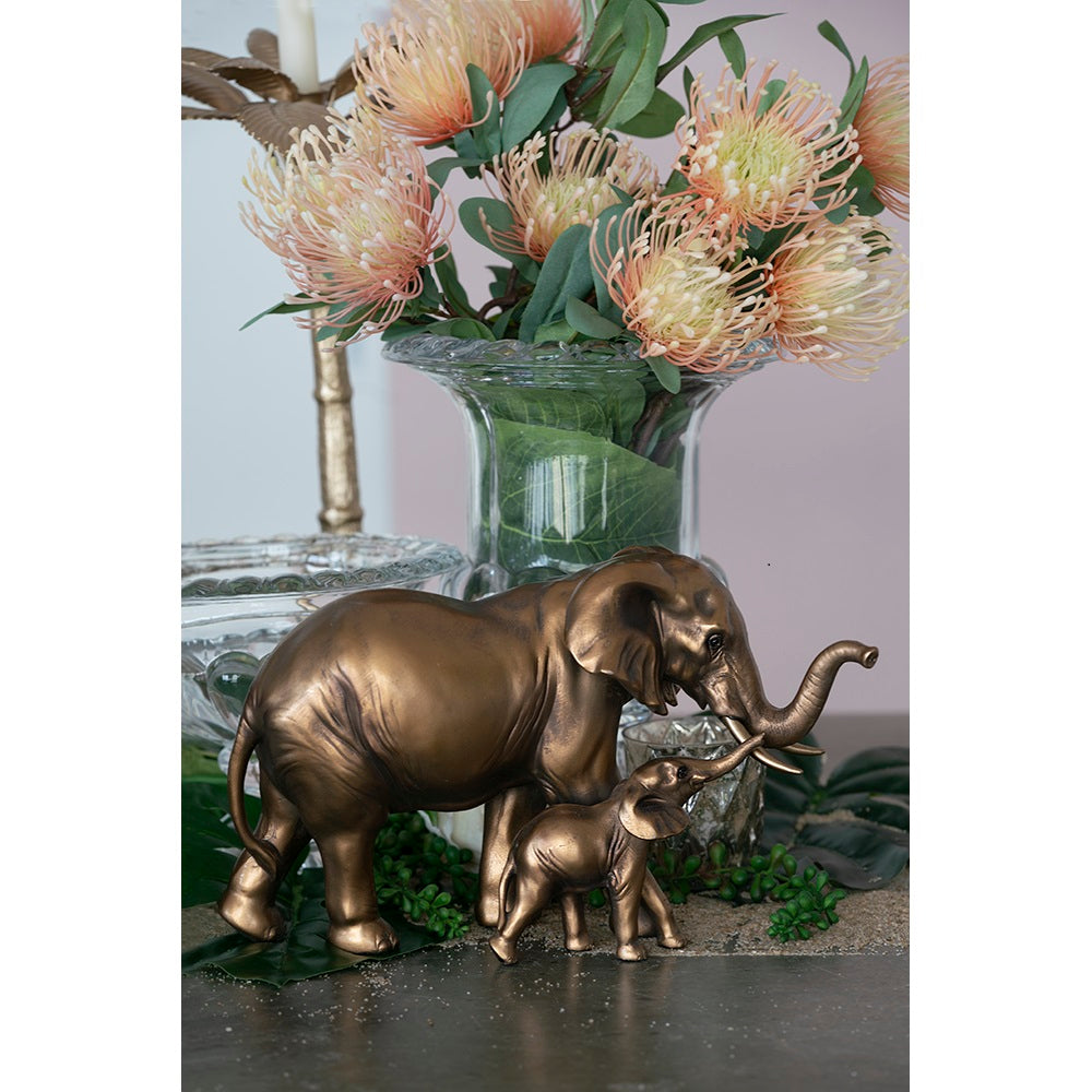 Elephant Mother & Calf Statue Polyresin Home Decor - 17.5 cm