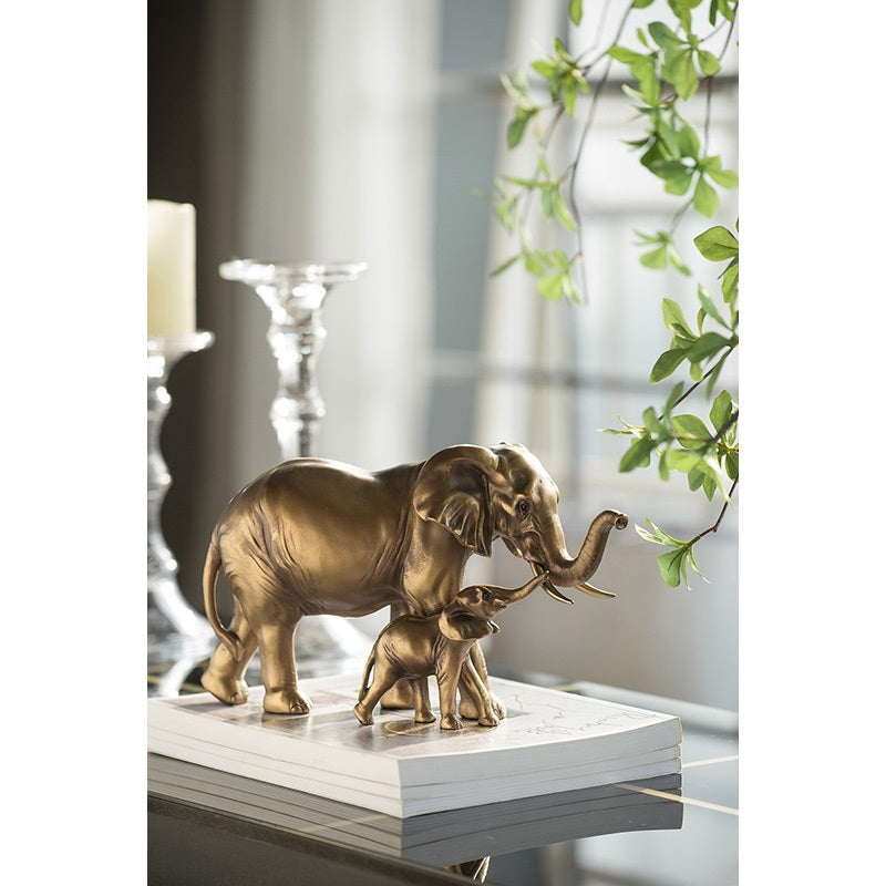 Elephant Mother & Calf Statue Polyresin Home Decor - 17.5 cm