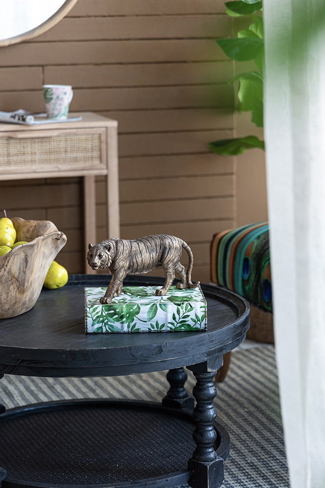 Tiger Statue Polyresin Home Decor Copper Finish - 29 cm