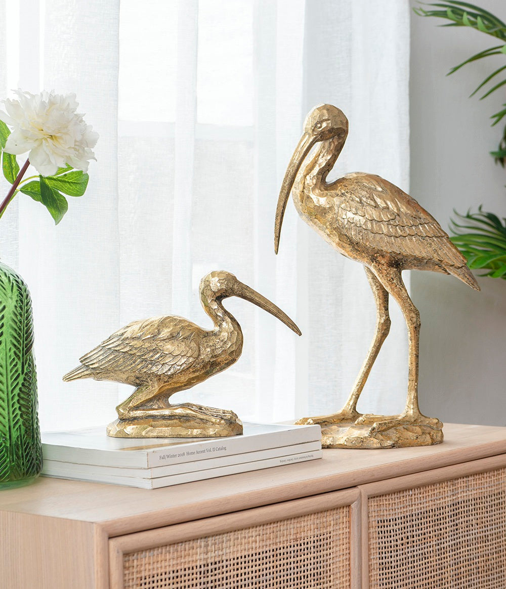 Crane Kneeling Statue Polyresin Gold Finish Home Decor - 18 cm