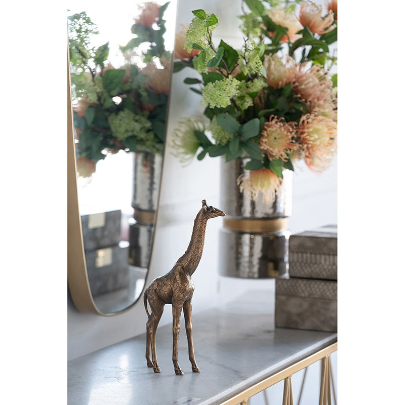 Giraffe Statue Polyresin Copper Finish Home Decor Accent - 29 cm