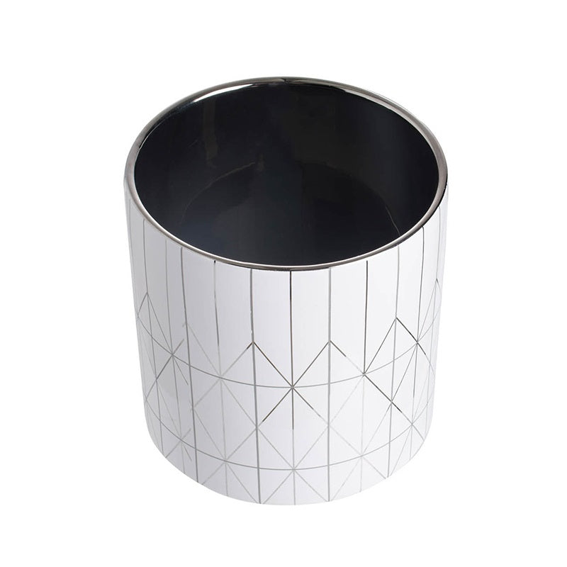Geo Ceramic Planter Modern Diamond Pattern Cylindrical Pot - 16 cm