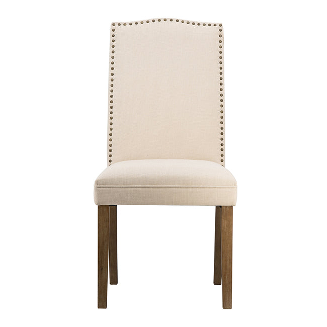Set of 2 Studded Armless Dining Chairs Upholstered Cushioned Seating - Beige