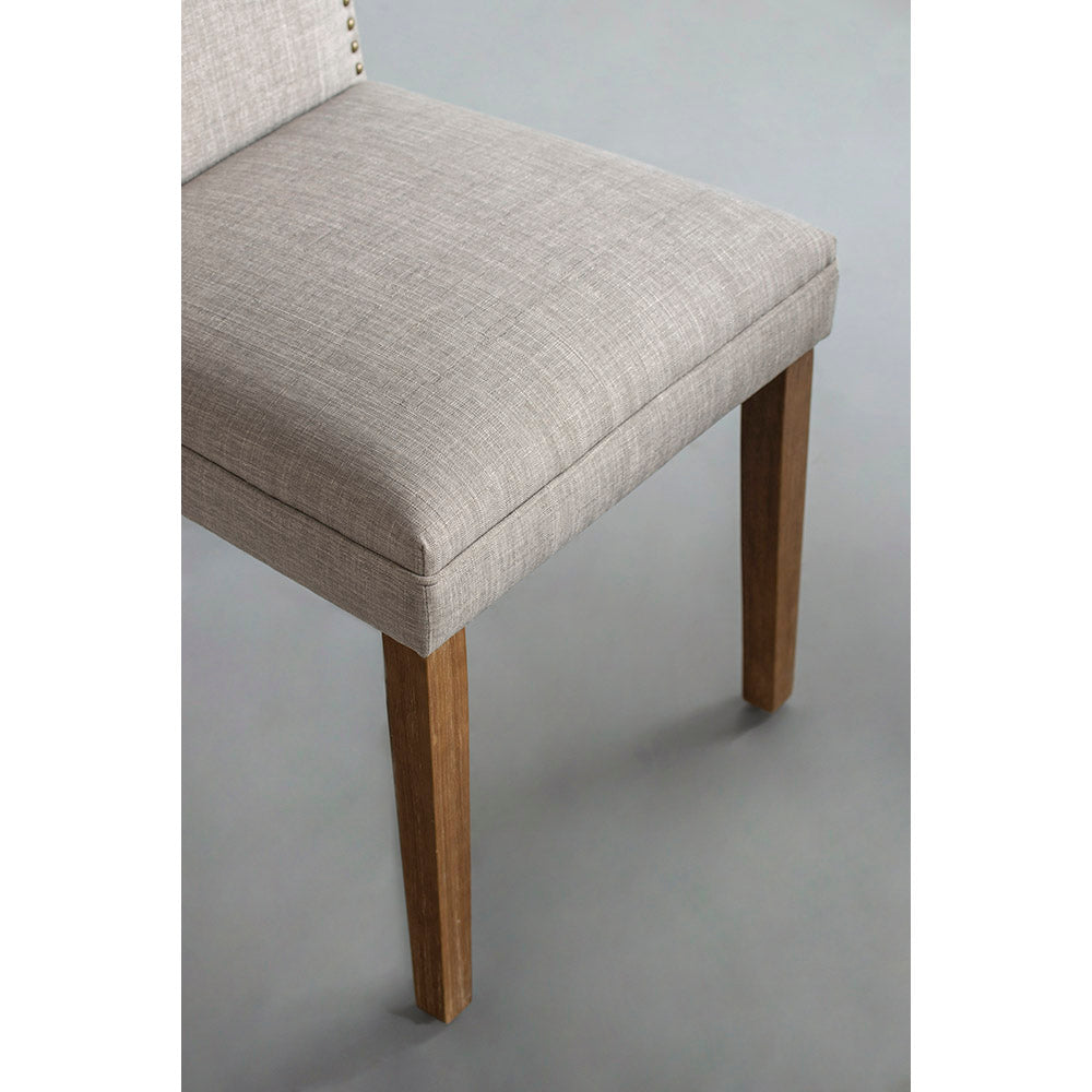 Set of 2 Studded Armless Dining Chairs Upholstered Cushioned Seating - Beige