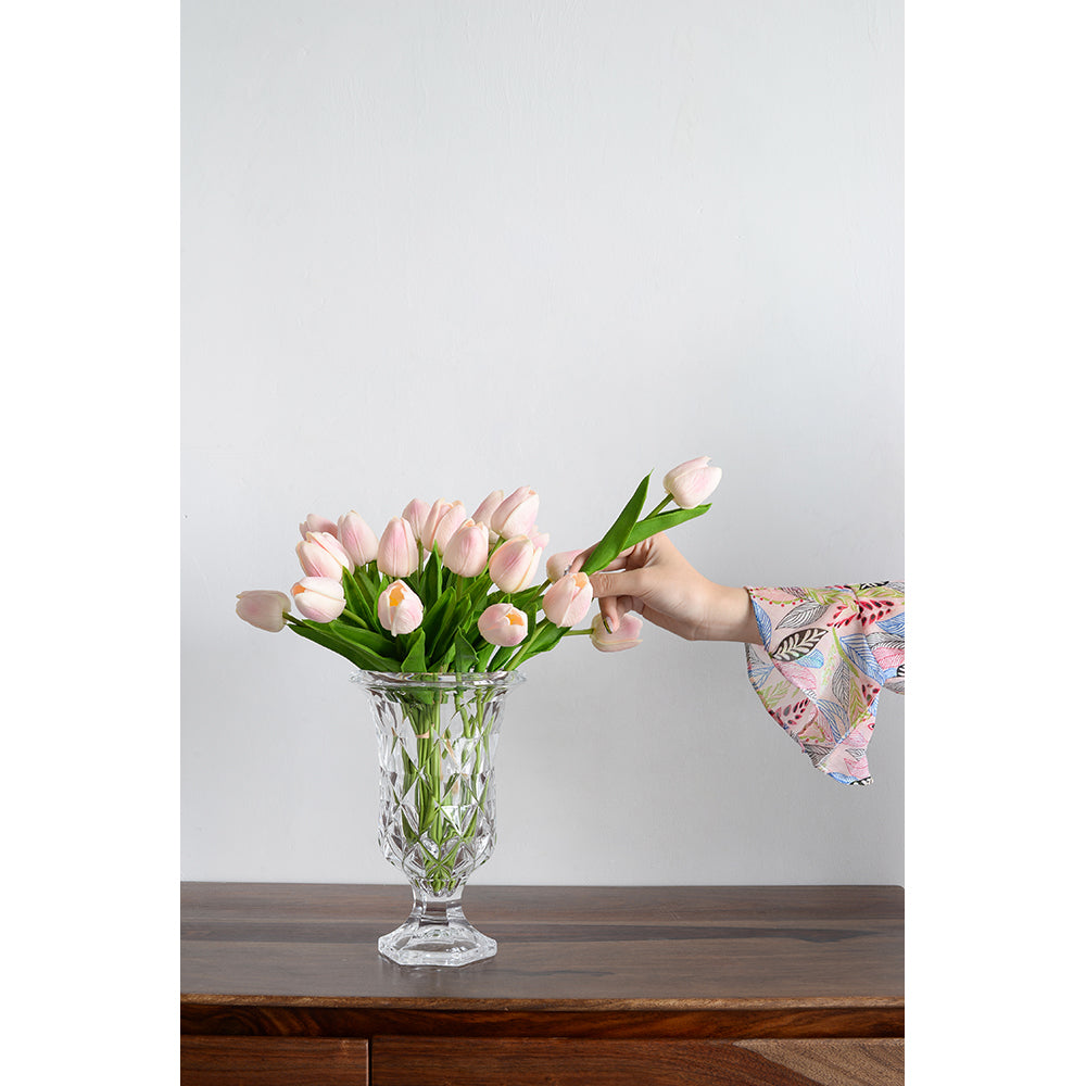 Diamond Pattern Pedestal 24cm Glass Decorative Flower Vase