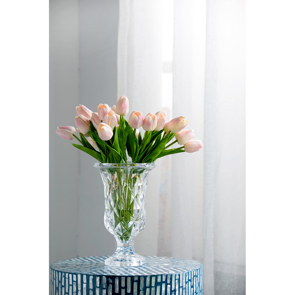 Diamond Pattern Pedestal 24cm Glass Decorative Flower Vase