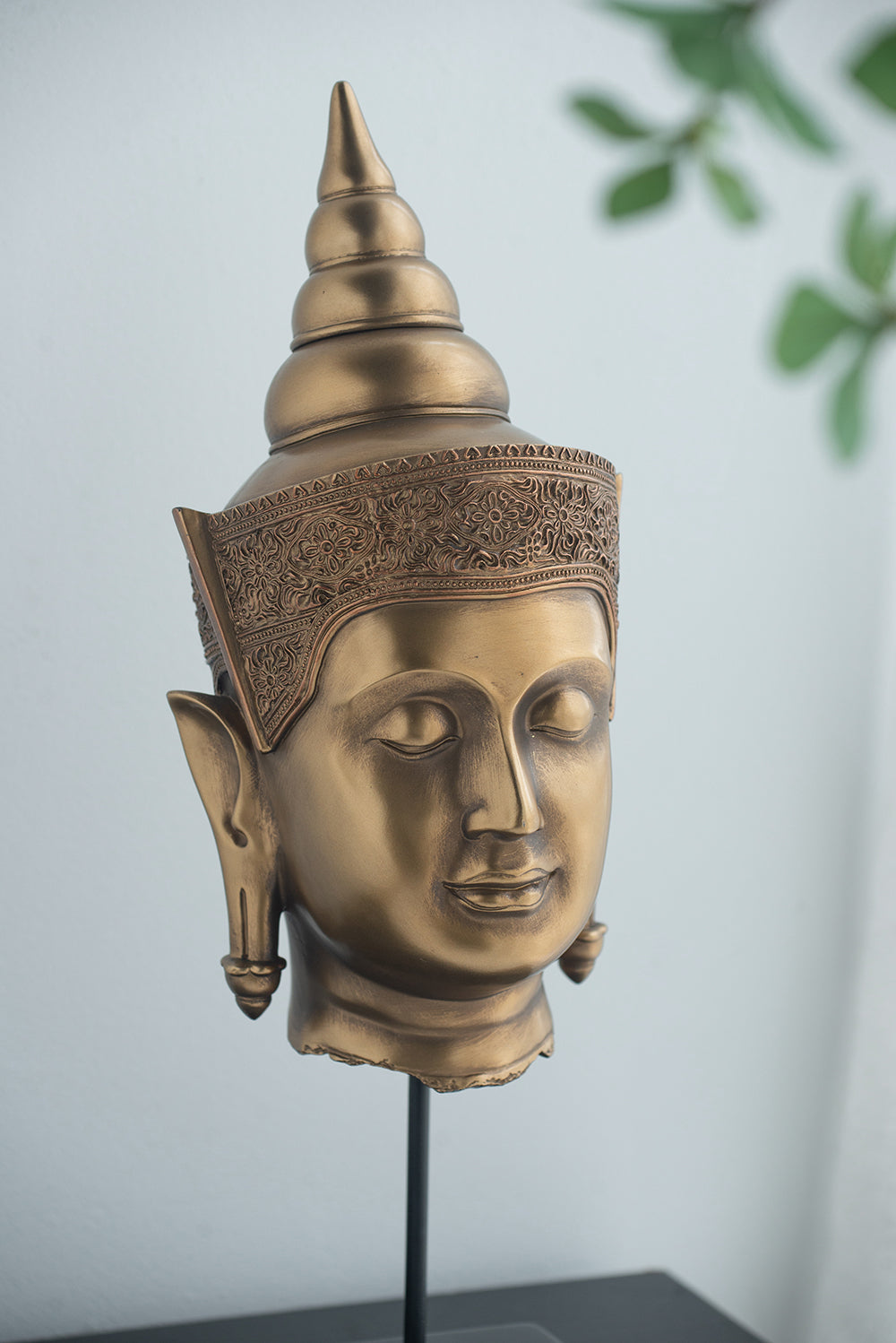 Buddha Statue Head on Stand 50cm Polyresin Decorative Accent for Home