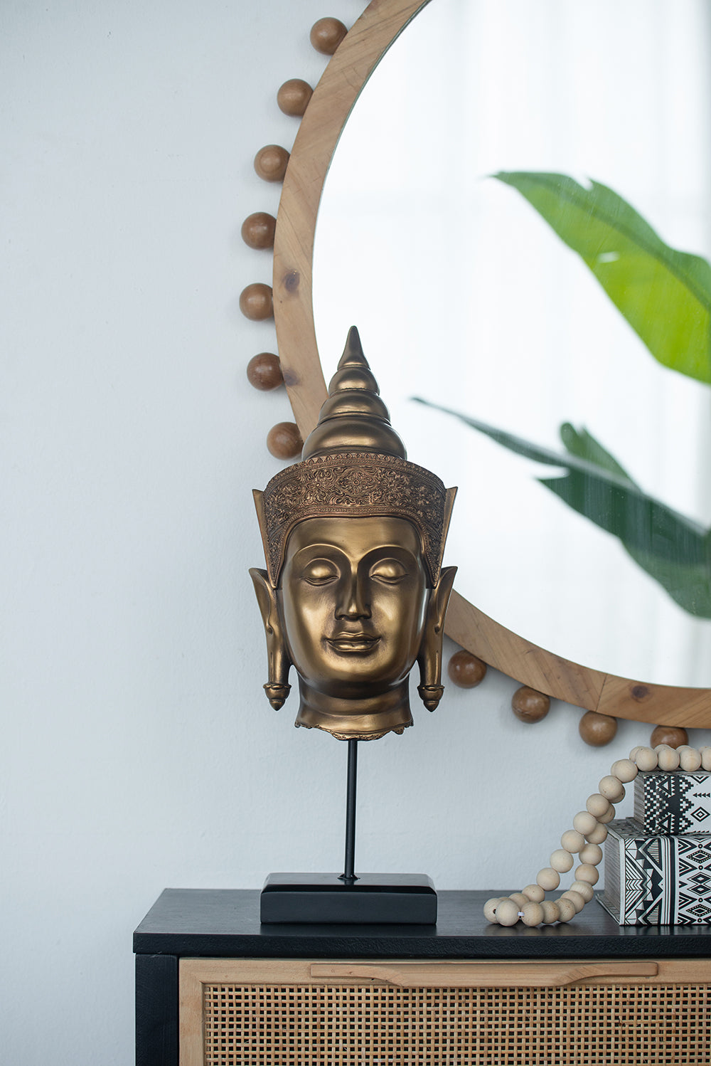 Buddha Statue Head on Stand 50cm Polyresin Decorative Accent for Home