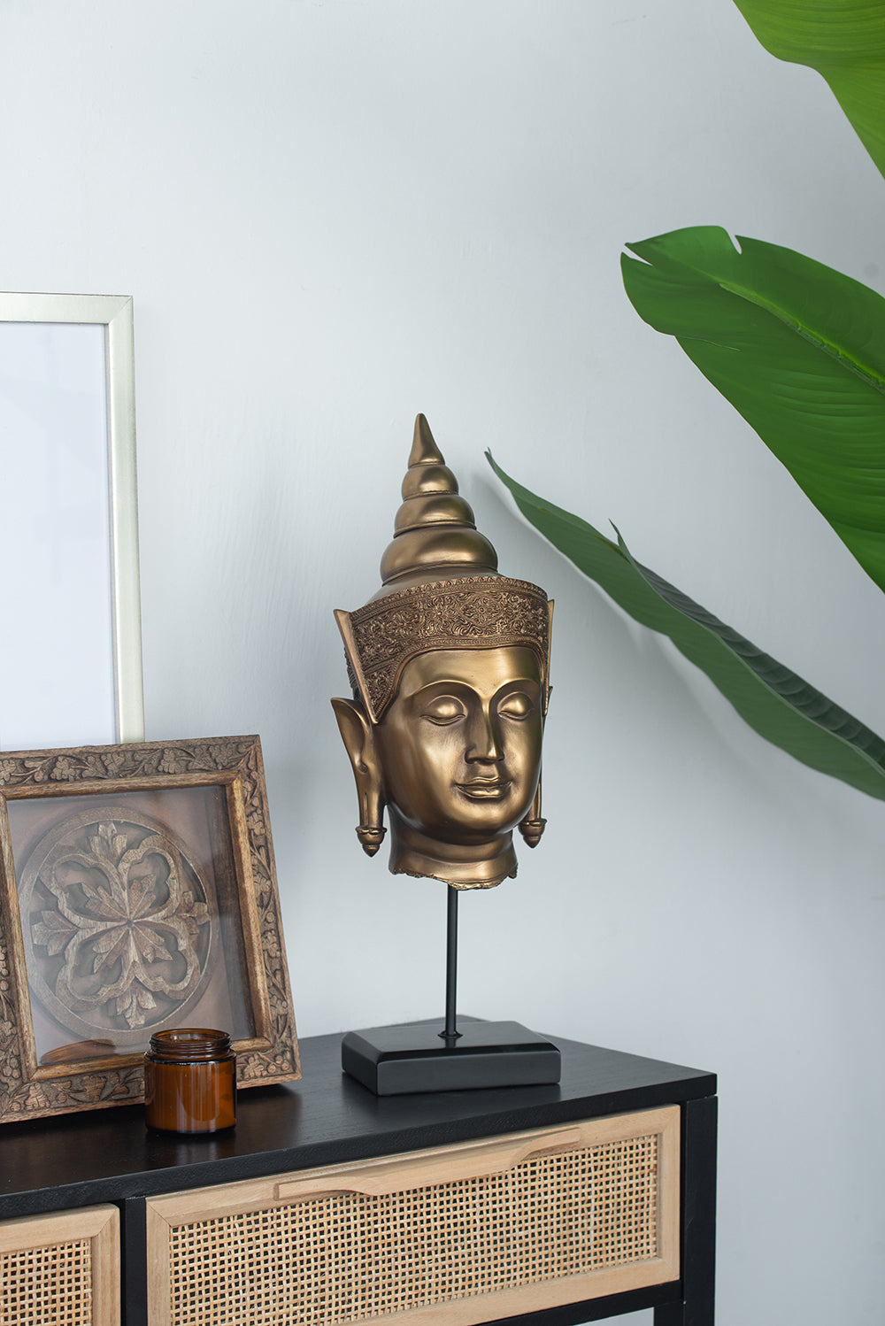 Buddha Statue Head on Stand 50cm Polyresin Decorative Accent for Home